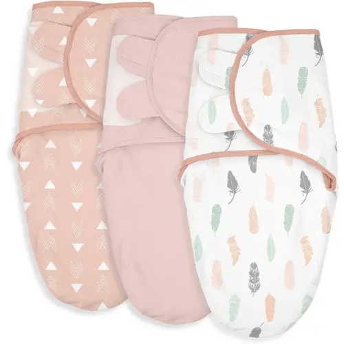 Soarwg Kids Baby Swaddle, Organic Adjustable Baby Swaddles for Newborns, Sleep Sack for Baby Boy and Girl 0-3 Months, 100% Cotton Certified STANDARD 100 by OEKO-TEX, 3-Pack (Feather Trail)