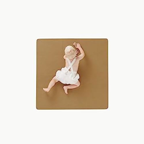 GATHRE Baby Splat Mat for Under High Chair - Wipeable and Water Resistant Leather Splat Mat, Foldable, Anti-Slip, Protective Baby Floor Mat for Mealtime Spill and Playtime Mess (38" x 38" Camel)