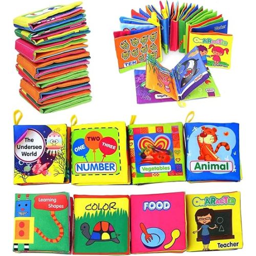 Coolplay Baby's First Non-Toxic Soft Cloth Book Set, Crinkle Books Friction with Rustling Sound - Pack of 8