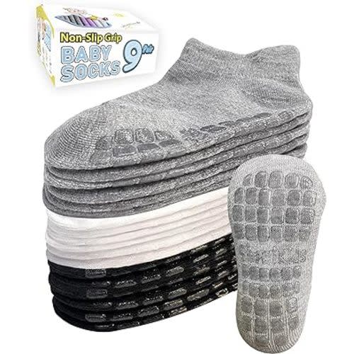 Simply Kids Baby Ankle Socks with Grippers (9 Pair) for 0 Months - 7 Years Old Toddler Boy