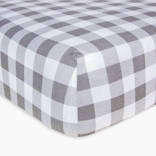 Burt's Bees Baby Organic Cotton Jersey Fitted Crib Sheet - Fog Buffalo Check, 1