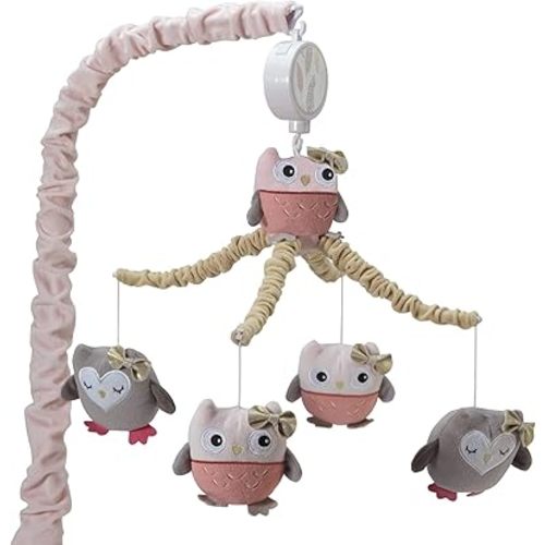 Lambs & Ivy Family Tree Coral/Gray/Gold Owl Musical Mobile