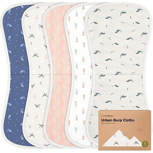 Organic Burp Cloths Baby Boy & Girl - 5-Pack Super Absorbent Cotton Burping Cloths for Babies, Soft & Plush Newborn Spit Up Rags, Infant Towels for Milk Spit Up, Unisex, Large 21" x 10" (Marine Muse)