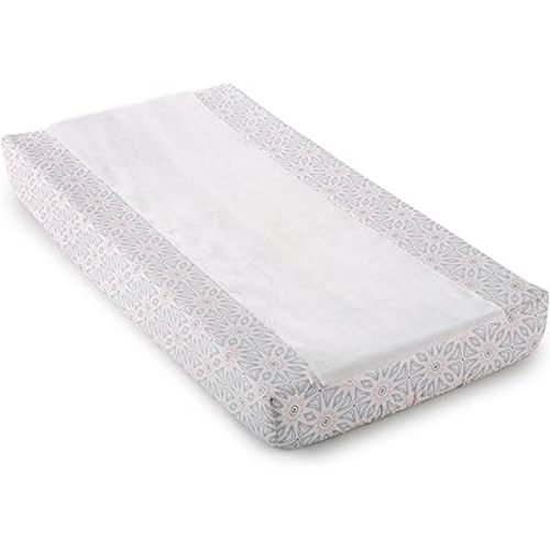 Levtex Baby - Imani Diaper Changing Pad Cover - Fits Most Standard Changing Pads - White Plush, Pink and Grey Medallions - Nursery Accessories - Plush
