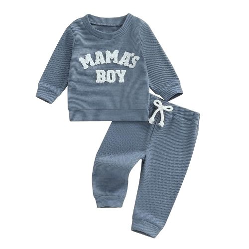 Kupretty Toddler Baby Boy Fall Winter Clothes Embroidery Waffle Knit Sweatshirt Pullover Tops + Casual Pants Outfit Set