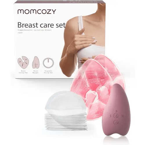 Momcozy Breastfeeding Essentials Care Kit for Nursing Moms-Warming Lactation Massager 2-in-1, 2 Hot and Cold Breast Therapy Packs, 20 Nursing Pads, Postpartum Recovery Essentials Series, 23 Pieces