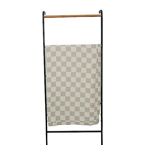 Mebie Baby Muslin Quilt, Taupe Checkered, 100% Cotton Blanket for Girls and Boys, Newborns, Babies, Toddlers, Soft Swaddle, 47"x47"