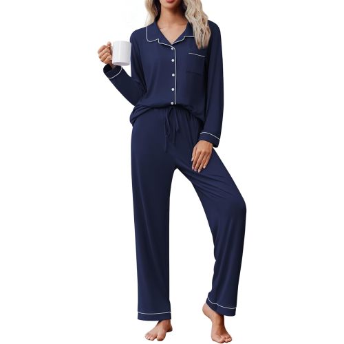 Ekouaer Women's Pajama Set Long Sleeve Lounge Set Soft Button Down Pjs