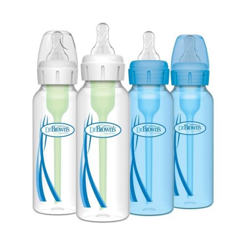 Dr. Brown's 8oz Anti-Colic Options+ Narrow Baby Bottle with Level 1 Slow Flow Nipple - 4pk - 0m+ - Blue & Clear