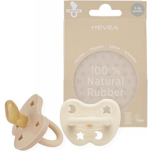 HEVEA Natural Rubber Pacifier Orthodontic 3-36 Months Two-Pack - Milky White & Sand