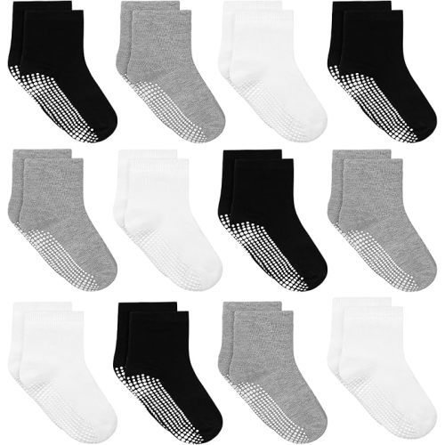 Tphon Toddler Socks, Baby Non Slip Socks for Boys Girls 12 Pairs Kids Infants Children Sock 6M-10Years