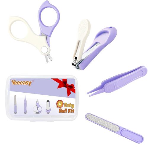 Baby Nail Clippers Kit Baby Grooming Set with Nail Clippers, Scissors, Nail File & Tweezers Baby Care Kit Fingernail Cutter for Baby,Newborn,Infant,Toddler,Kid(Purple)