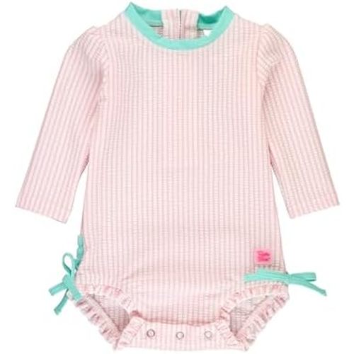 RuffleButts Baby/Toddler Girls Seersucker Long Sleeve One Piece Rash Guard Swimsuit with UPF 50+ Sun Protection