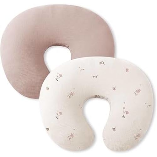 Little Grape Land Nursing Pillow Covers 2 Pack for Baby, Soft 100% Cotton Covers for Breastfeeding Pillows, Breathable Muslin Fog Flower Nursing Pillow Cases Fit Standard Nursing Pillows