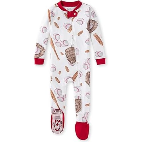 Burt's Bees Baby Baby Boys' Pajamas, Zip-Front Non-Slip Unisex Footed Sleeper Pjs, Organic Cotton