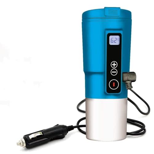 GEEZO Smart Temperature Control Travel Coffee Mug Electric Heated Travel Mug Stainless Steel Tumbler Smart Heating Car Cup Keep Milk Warm LCD Display Easily Washing Safe for use (Blue-12V)