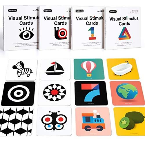 beiens High Contrast Baby Flashcard, 80 PCs 160 Page Black White Colorful Visual Stimulation Learning Activity Card for Babies Ages 0-36 Months, 5.5'' x 5.5'' Educational Newborn Infants Toys Gift