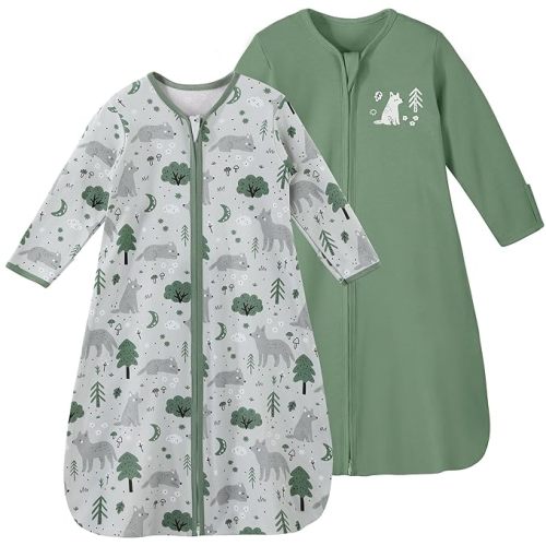 Yoofoss Baby Sleep Sack 0-6 Months Long Sleeve Wearable Blanket Baby 100% Cotton 2-Way Zipper 0.5 Tog Newborn Sleeping Sack, Lightweight(Small)