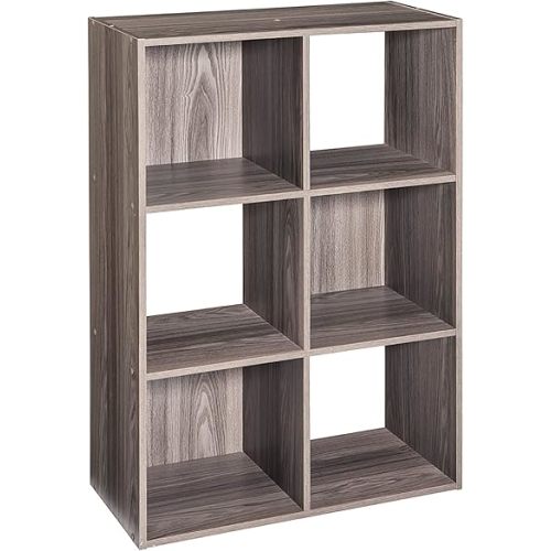 ClosetMaid Cubeicals 6 Cube Storage Shelf Organizer Bookshelf - Vertical & Horizontal Options, Easy Assembly - Natural Gray Wood Finish