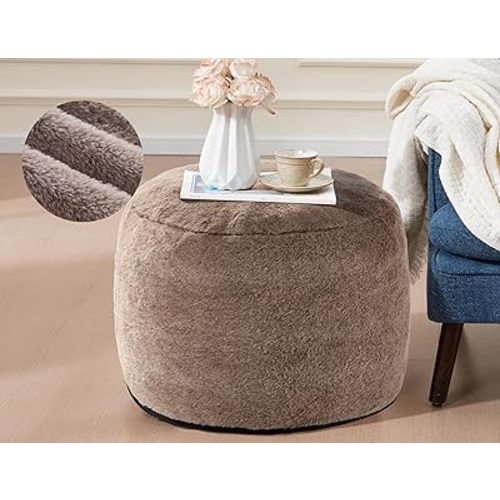 Round Pouf Ottoman 20"x15" Bean Bag Ottoman Soft Top Comfortable Small Foot Stool Foot Rest Pouf Brown Tall Footstool Ottomans Round Hassock Fluffy Boho Furniture Small Ottomans for Living Room