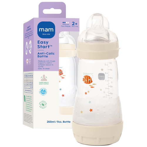 MAM Self-Sterilizing 9 oz Anti-Colic Baby Bottle with Vented Base for Newborns
