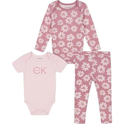 Calvin Klein baby-girls 3pc Creeper Pant Set
