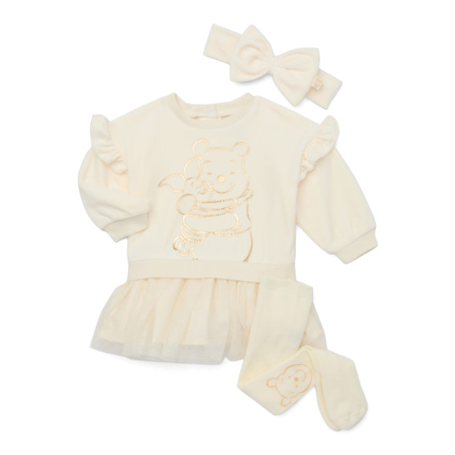 Character Baby Girls Dress Set with Tights and Matching Bow Headband, 3-Piece, Sizes 0/3 Months-24 Months