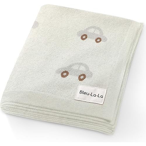 Knit Baby Blanket for Girls and Boys 100% Cotton Buttery Soft Cozy Receiving Swaddle Crib Stroller Blanket for Shower Gift Registry for Newborns, Infants, Toddlers (Cars - Cream)
