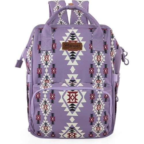 Wrangler Diaper Bag Backpack Aztec Travel Backpack Purses Western Multi-Function Baby Bags for Mom with Waterproof Insulated Pockets