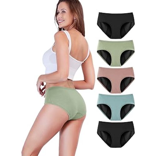 Period Underwear for Women Heavy Flow Soft Menstrual Panties Teens Ladies Leakproof Incontinence 5 Pack