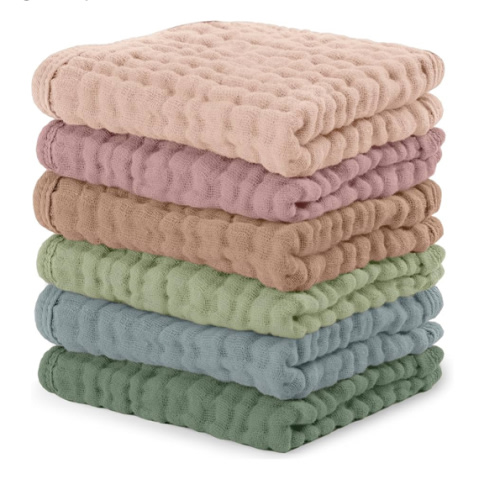 Comfy Cubs Muslin Baby Washcloths 6 Pack - Soft 6-Layer Cotton Wash Cloths for Sensitive Skin - 10"x10" Large, Gentle, Absorbent Infant Essentials for Newborn and Toddlers - Multicolor