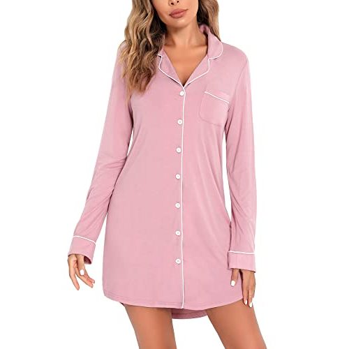 Senert Nightgowns for Women Short/Long Sleeve Sleep Shirt Button Down Night Gowns Maternity Pajamas Nursing Dress Sleepwear