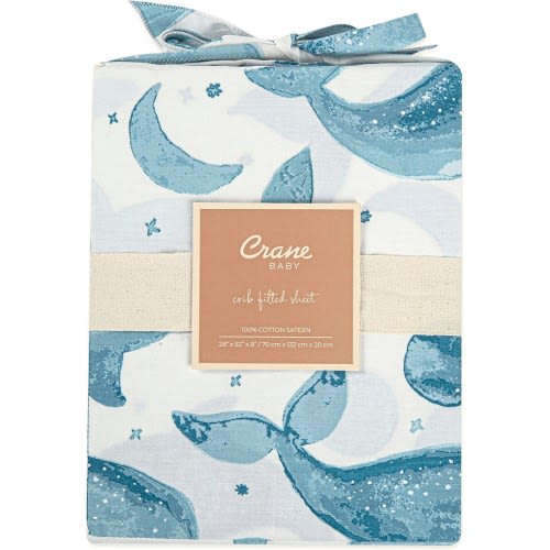 CRANE BABY Fitted Crib Sheet, Blue Whale