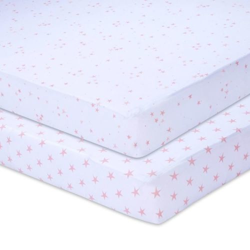 Ely's & Co. Baby Fitted Crib Sheet 100% Combed Jersey Cotton Mauve Pink Stars 2 Pack