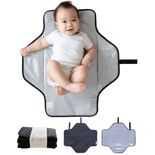 Lily Miles Baby Changing Pad Portable, Diaper Changing Mat with Magnetic Latches, Waterproof Travel Pad for Diaper Bag, Newborn Essentials, Gift for Baby Shower and Registry (Black Twill, Large)