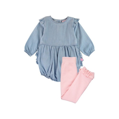 Ruffle Denim Bubble Romper & Tights Set, 3-6M