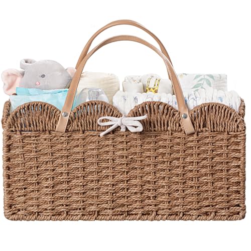 HBlife Large Baby Diaper Caddy, Paper Rope Storage Baskets Nursery Bin with Removable Divider, Portable Car Organizer for Diapers, Baby Shower Gifts, Newborn Essentials Must Haves