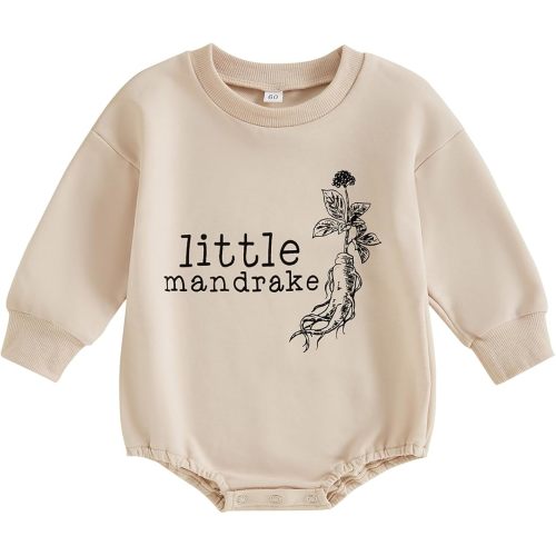 Gueuusu Unisex Baby Boy Girl Halloween Outfit Little Mandrake Bodysuit Long Sleeve Bubble Romper Magic Baby Outfit