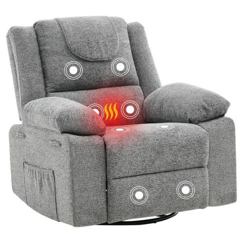 Rocking Nursery Glider Recliner Chair,360¡ã Swivel Rock Recliner Chairs Single Sofa with Vibration Massage and Heating