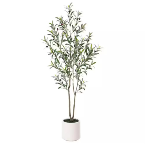 DR.Planzen 5 ft. Artificial Olive Tree with White Planter, Large Faux Olive Silk Tree for Indoor Home Decor and Housewarming Gift BPGLS1.5m-1