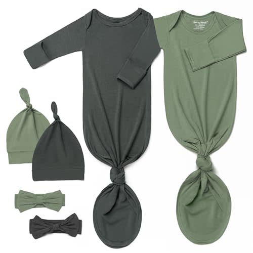 Newborn Baby Knotted Gown, Ultra-Soft Infant Sleeper Coming Home Outfit with Hat, Bowknot (2 Packs)