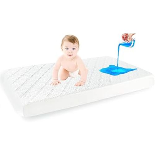 Premium Ultra Soft Waterproof Crib Fitted Mattress Protector - Toddler and Baby Crib Mattress Pad Cover - Soft and Breathable with 7 Inches Deep Skirt (White, 28" x 52")