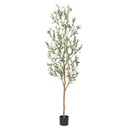 Bellacat Faux Olive Tree 6ft,Olive Trees Artificial Indoor with Natural Wood Trunk and Realistic Leaves and Fruits. 6 Feet(72in) Fake Olive Tree for Home House Office Décor.