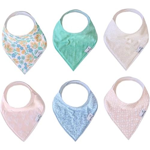 Copper Pearl Baby Bandana Bibs - 6 Pack Soft Cotton Baby Bibs for Drooling and Teething, Absorbent Drool Bibs for Baby Girl, Adjustable to Fit Newborns to Toddlers, Tons of Styles (Sophie Set)