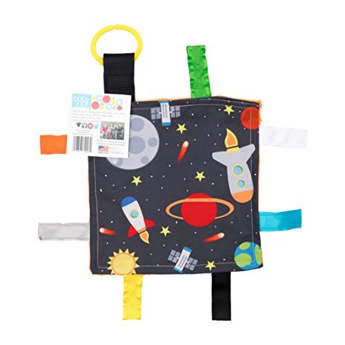 Baby Jack & Co 8x8” Space Lovey Tag Toys for Babies - Baby Crinkle Toys - Crinkle Toys for Baby - Soft & Safe - Learn Shapes & Colors - Ideal Baby Toy - BPA Free w/Stroller Clip