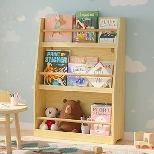 3 Tier Kids Book Shelf, Montessori Bookcase Book Shelf Display Shelf for Kids Rooms, Bedroom, Playroom, Nursery (Natural)