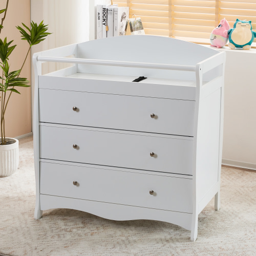Free Shipping! Ktaxon 3-Drawer Changing Table, Wood Infant Diaper Changing Station with Drawers, Baby Dresser for Nursery, (White)