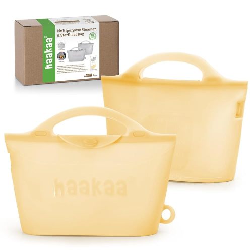 Haakaa Silicone Steriliser Bag, 2000ml Large Capacity Reusable Steaming Bags for Baby Bottles/Breast Pump/Accessories/Pacifiers/Teethers,Great for Home and On-The-Go,Pineapple/2PCS