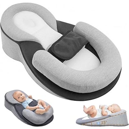 Keesley Baby Bed Acid Reflux with Strap, The Ultimate Baby Bed for Reducing Spit-Up, Breastfeeding Pillow for Bottle Feeding, Tummy Time