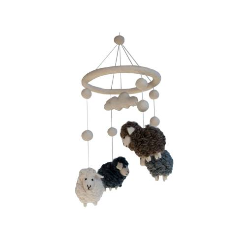 Sheeps Baby Mobile for Crib, Baby Nursery Hanging Sheeps Room Decor for Boys and Girls, Nordic Decor for Nursery | Handmade Felt Wool